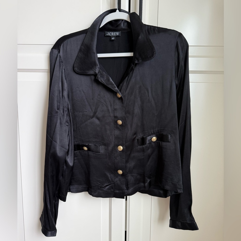 J. Crew Black Satin Shirt. Size L.